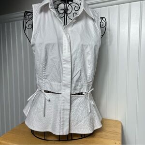 Alexander Wang‎ White Sleeveless Cut Out Tie Waist Peplum Top Size 4